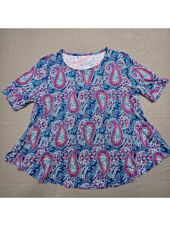 Chico's Tops - Chicos Size 1 M Ultimate Tee Paisley Print Short Sleeve Blue Pink Top Stretchy